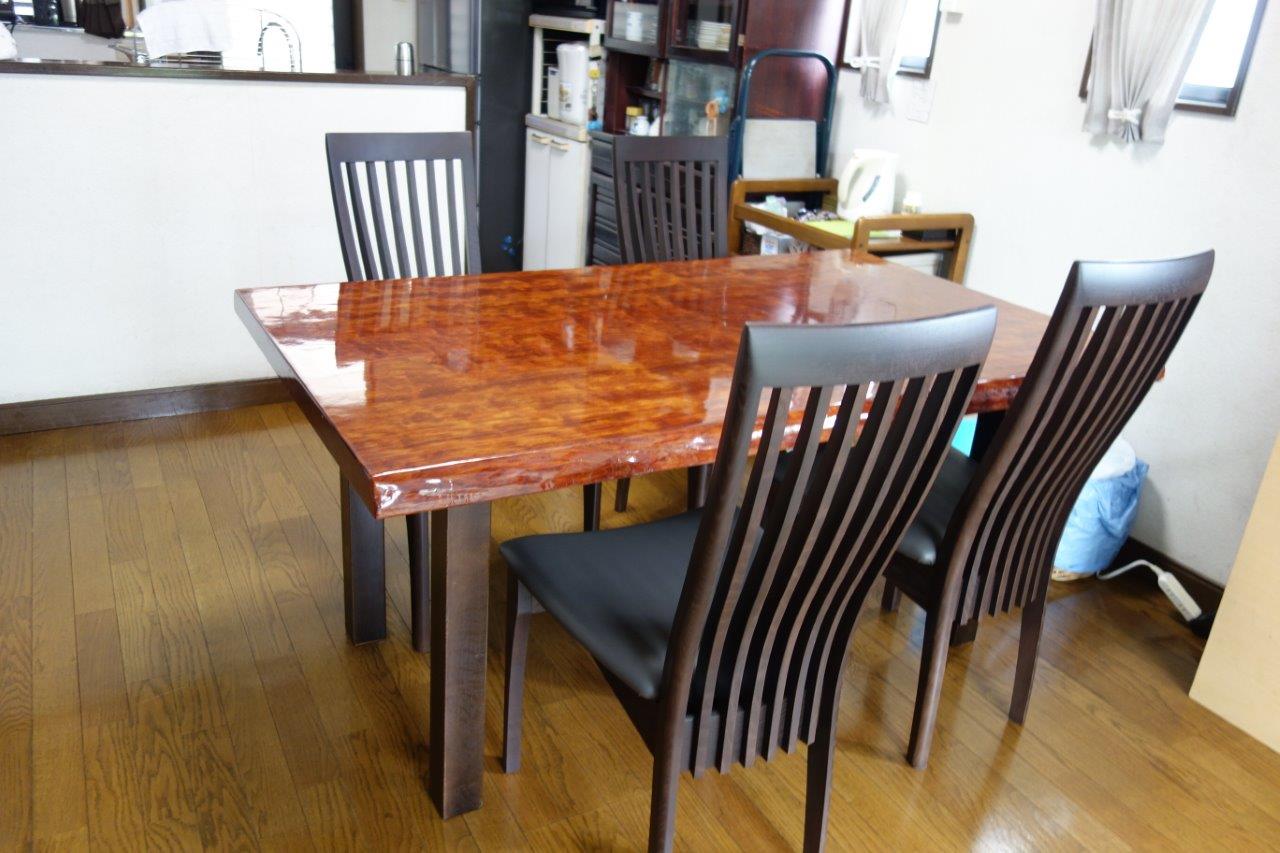 一枚板座卓をダイニングテーブルにリメイク