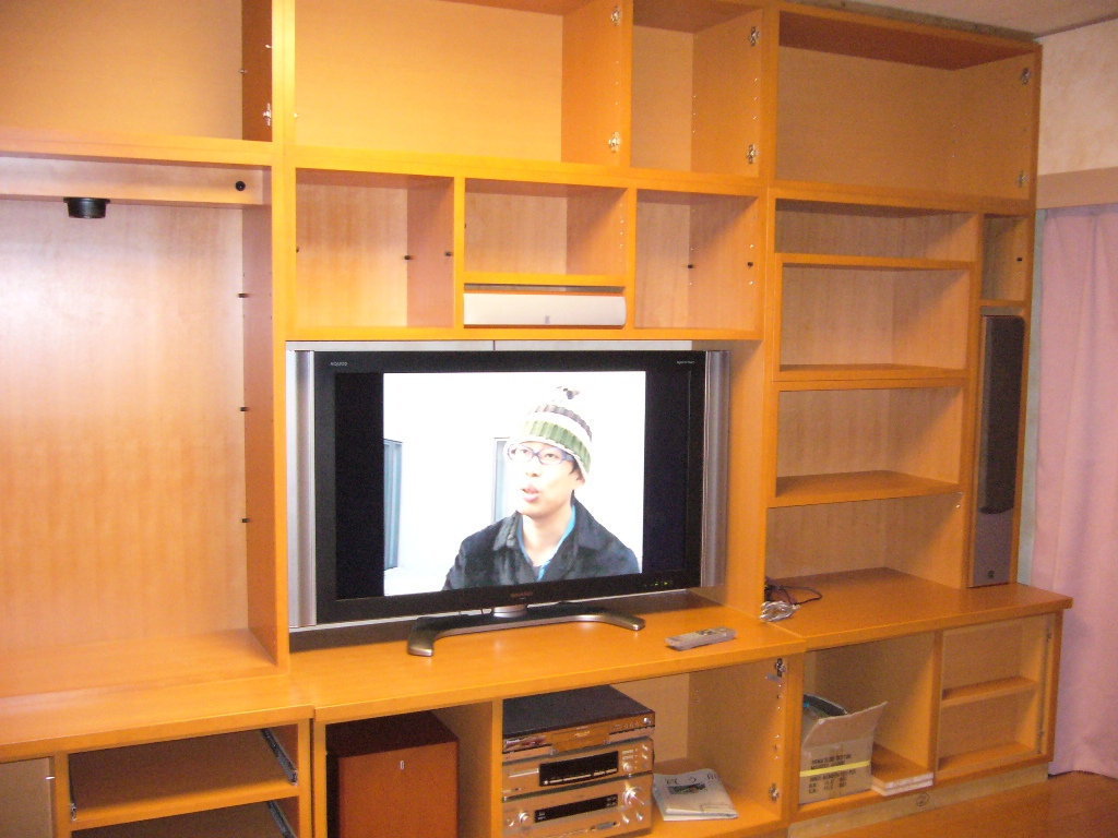 壁一面を収納棚として活用する大容量の壁面テレビボード